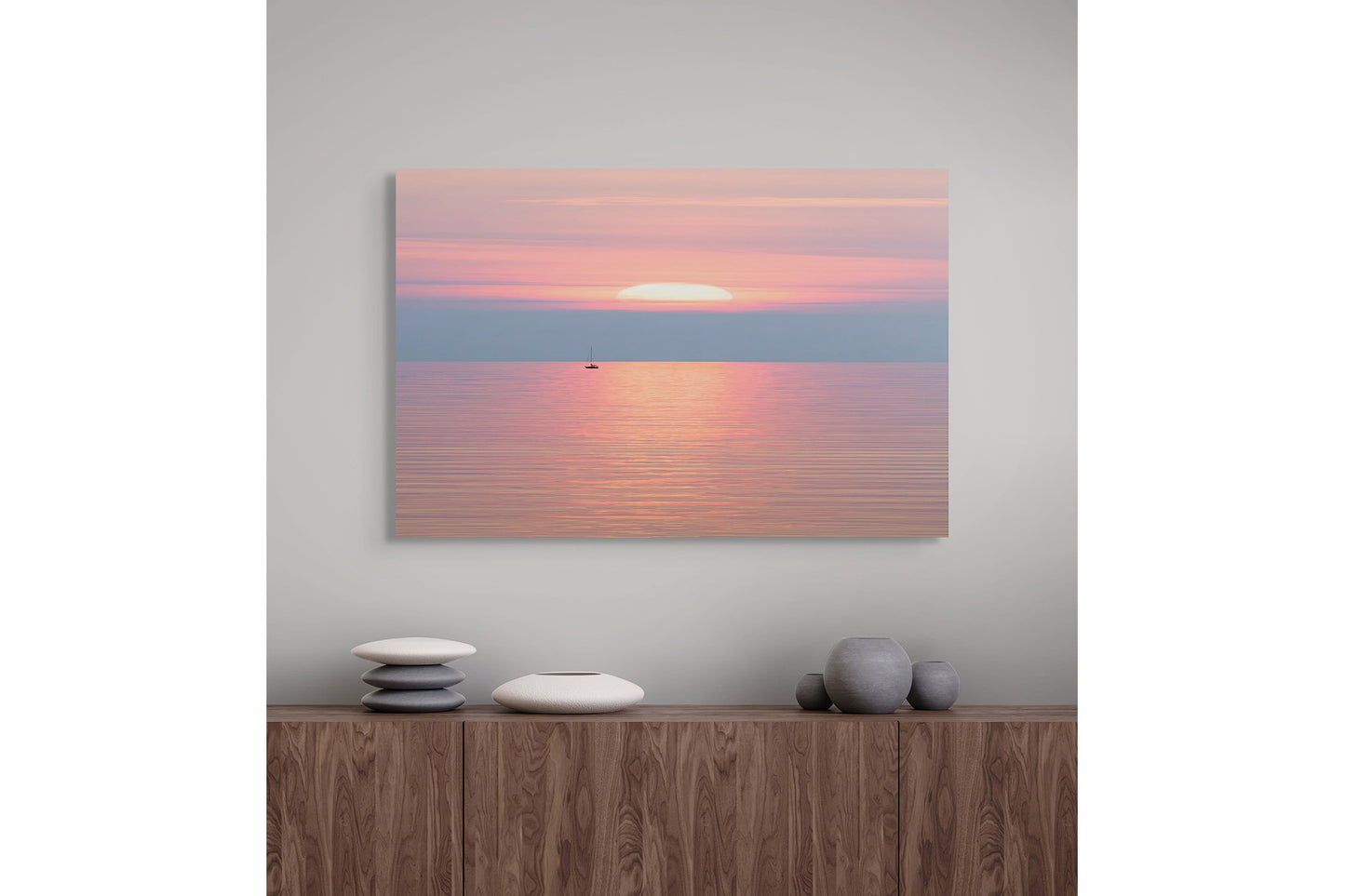 Radiant Serenity Michigan fine art print by Dennis Caskey displayed in a modern office