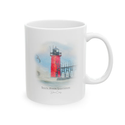 South Haven Lighthouse ceramic mug by Dennis Caskey 11oz