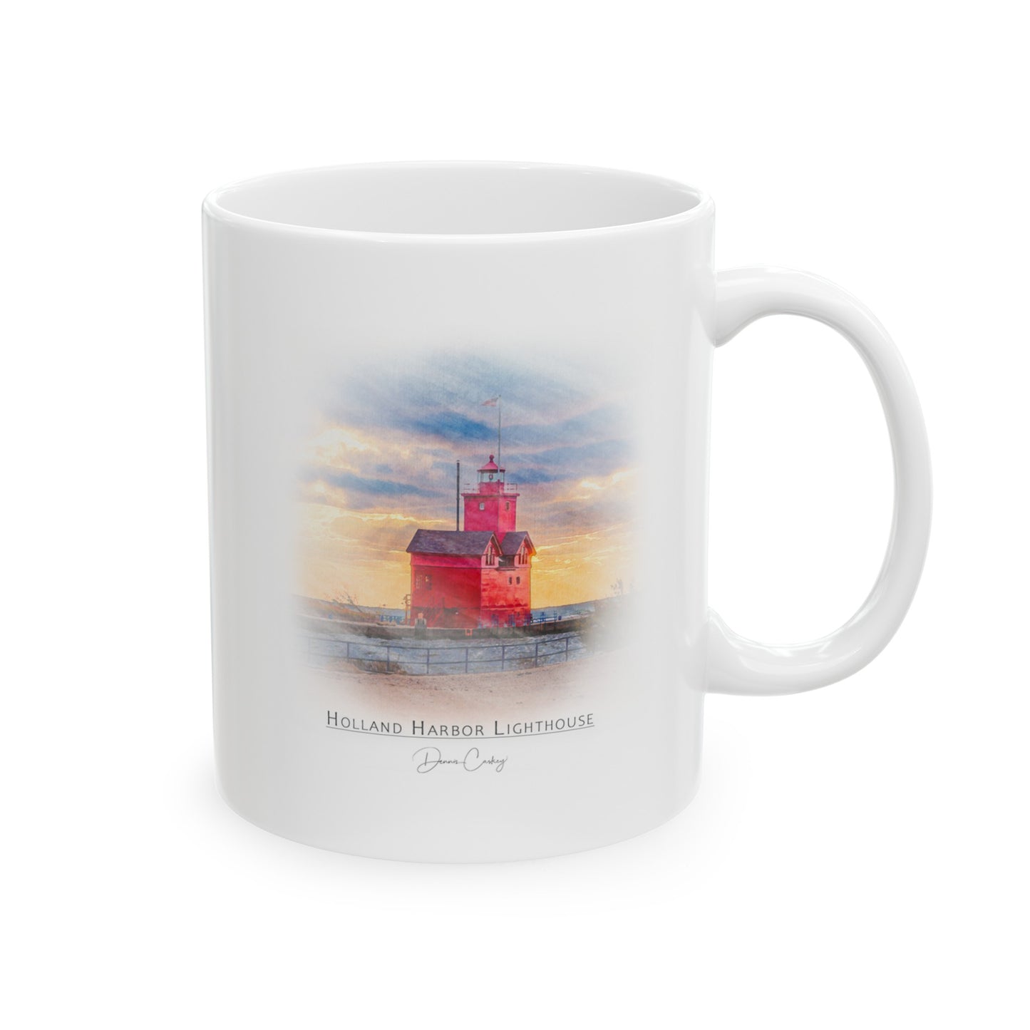 Holland Harbor Lighthouse ceramic mug by Dennis Caskey