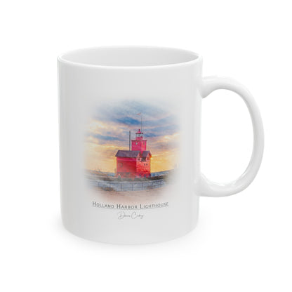 Holland Harbor Lighthouse ceramic mug by Dennis Caskey