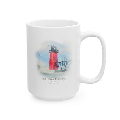 South Haven Lighthouse ceramic mug by Dennis Caskey 15oz