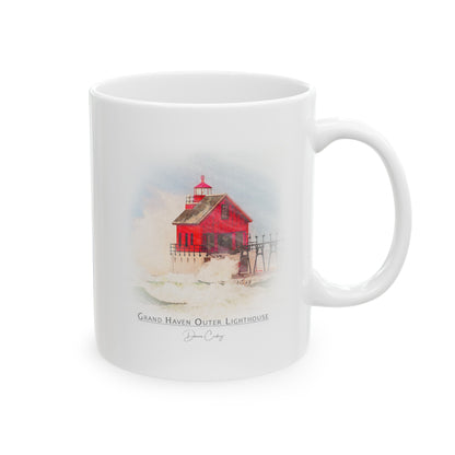 Grand Haven Outer Lighthouse ceramic mug by Dennis Caskey