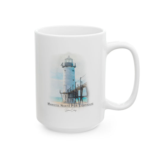 Manistee North Pier Lighthouse Ceramic Mug - Michigan Fine Art Mug (11oz, 15oz)