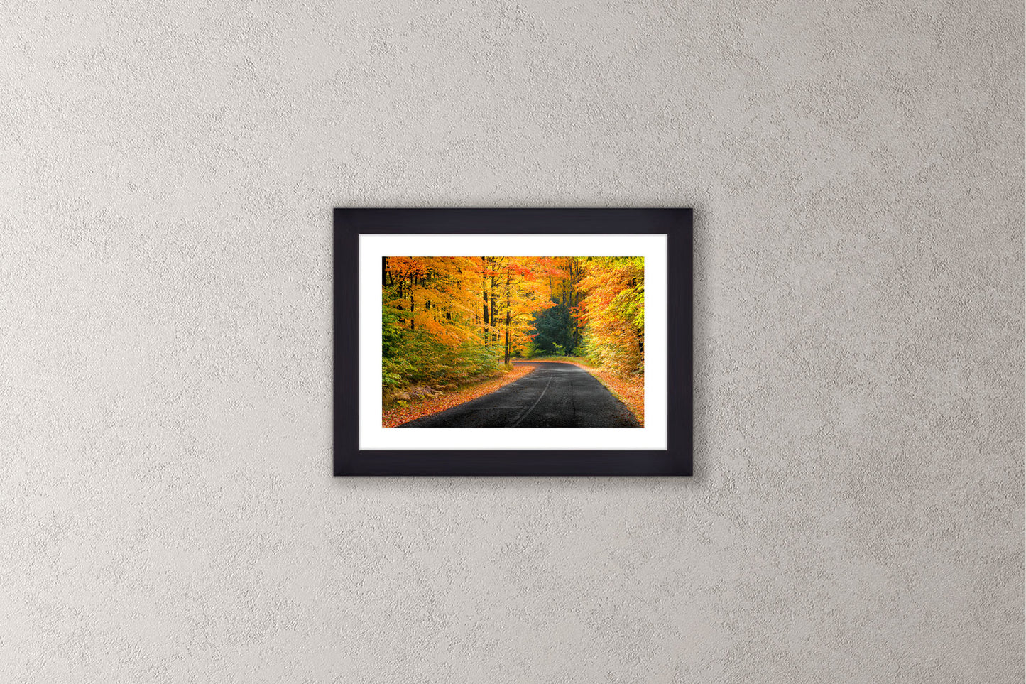 Autumn's Road Michigan fine art print in a small black frame by Dennis Caskey