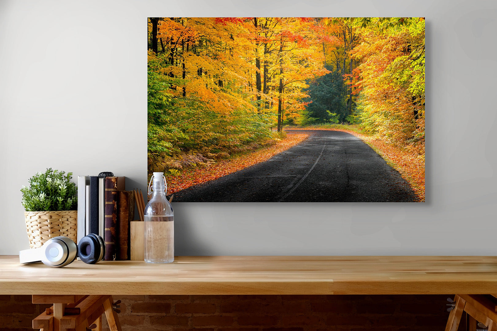 Autumn's Road Michigan fine art print by Dennis Caskey in a office setting