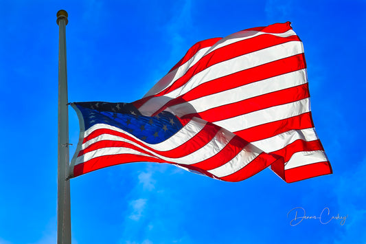 American flag waving, patriotic photo, Michigan flag photo, USA flag in wind, Michigan stock photo