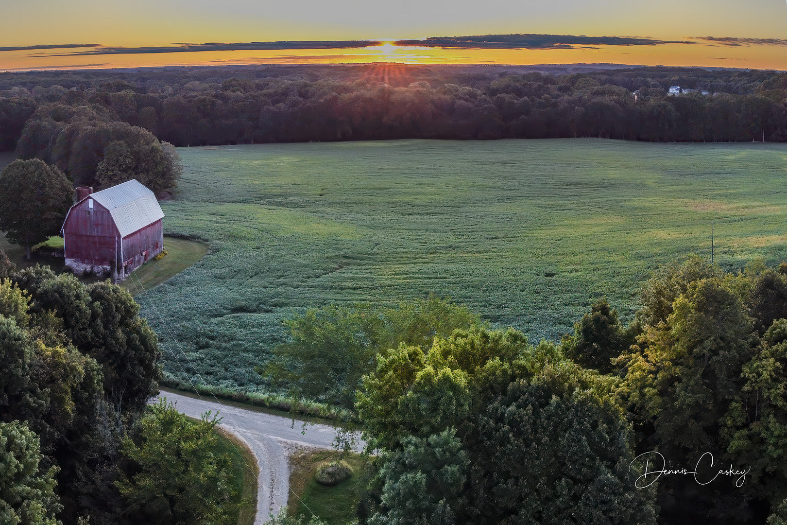 Drone photography of Michigan farm at sunrise, rustic barn, Michigan countryside, sunrise over farmland, rural Michigan landscape, stock photo download