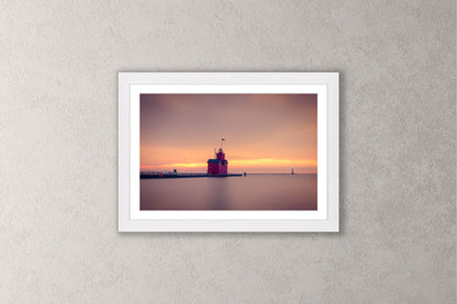 December's Warmth Michigan fine art print in a medium white frame by Dennis Caskey