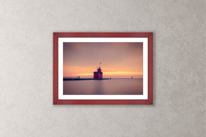 December's Warmth Michigan fine art print in a medium cherry frame by Dennis Caskey