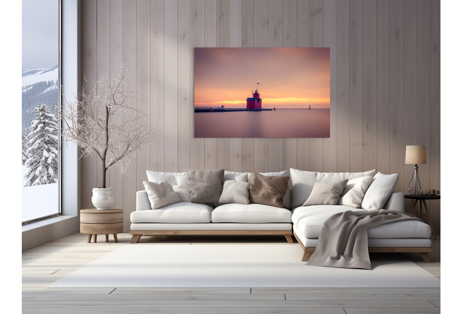 December's Warmth Michigan fine art print by Dennis Caskey in a living room setting