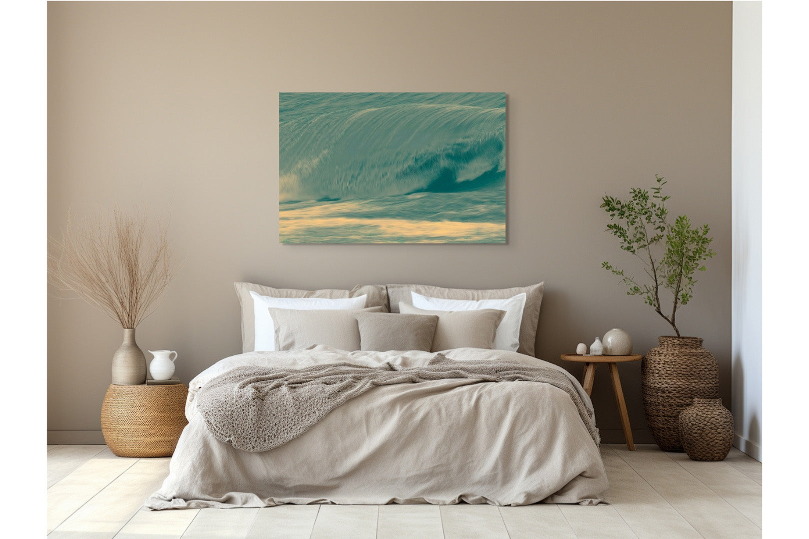 Dreamy Waves II Michigan fine art print by Dennis Caskey in a bedroom setting