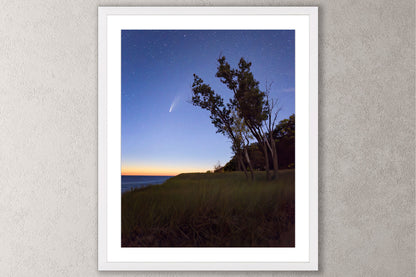 Hello Neowise Michigan fine art print in a large white frame by Dennis Caskey