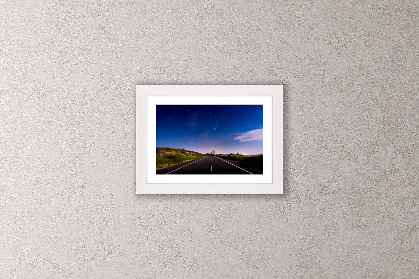 Into the Night on M116 Michigan fine art print in a small white frame by Dennis Caskey