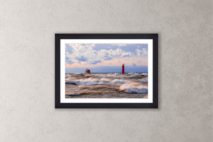 Lake Michigan Frenzy Michigan fine art print in a medium black frame by Dennis Caskey