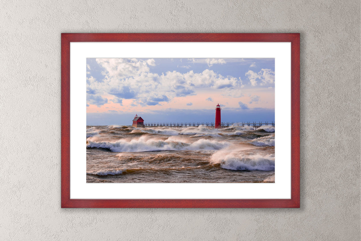 Lake Michigan Frenzy Michigan fine art print in a large cherry frame by Dennis Caskey