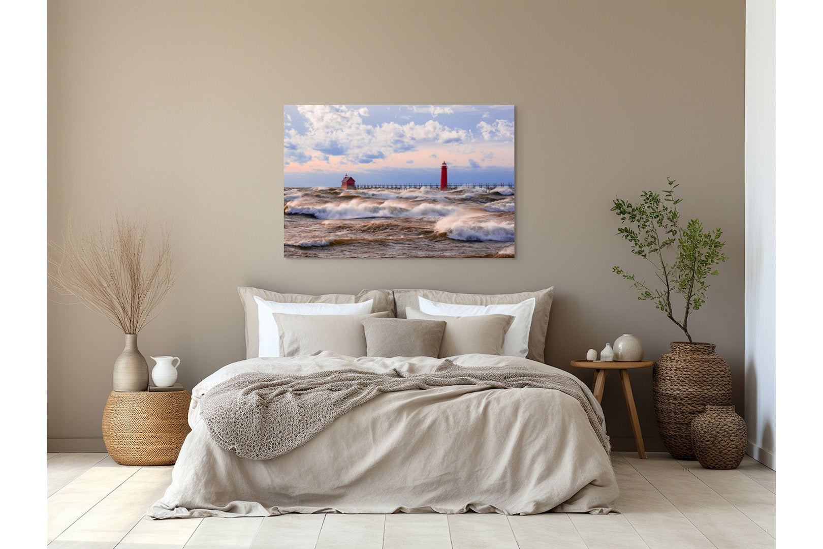 Lake Michigan Frenzy Michigan fine art print by Dennis Caskey in a bedroom setting