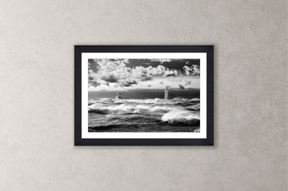 Lake Michigan Frenzy in B&W Michigan fine art print in a medium black frame by Dennis Caskey