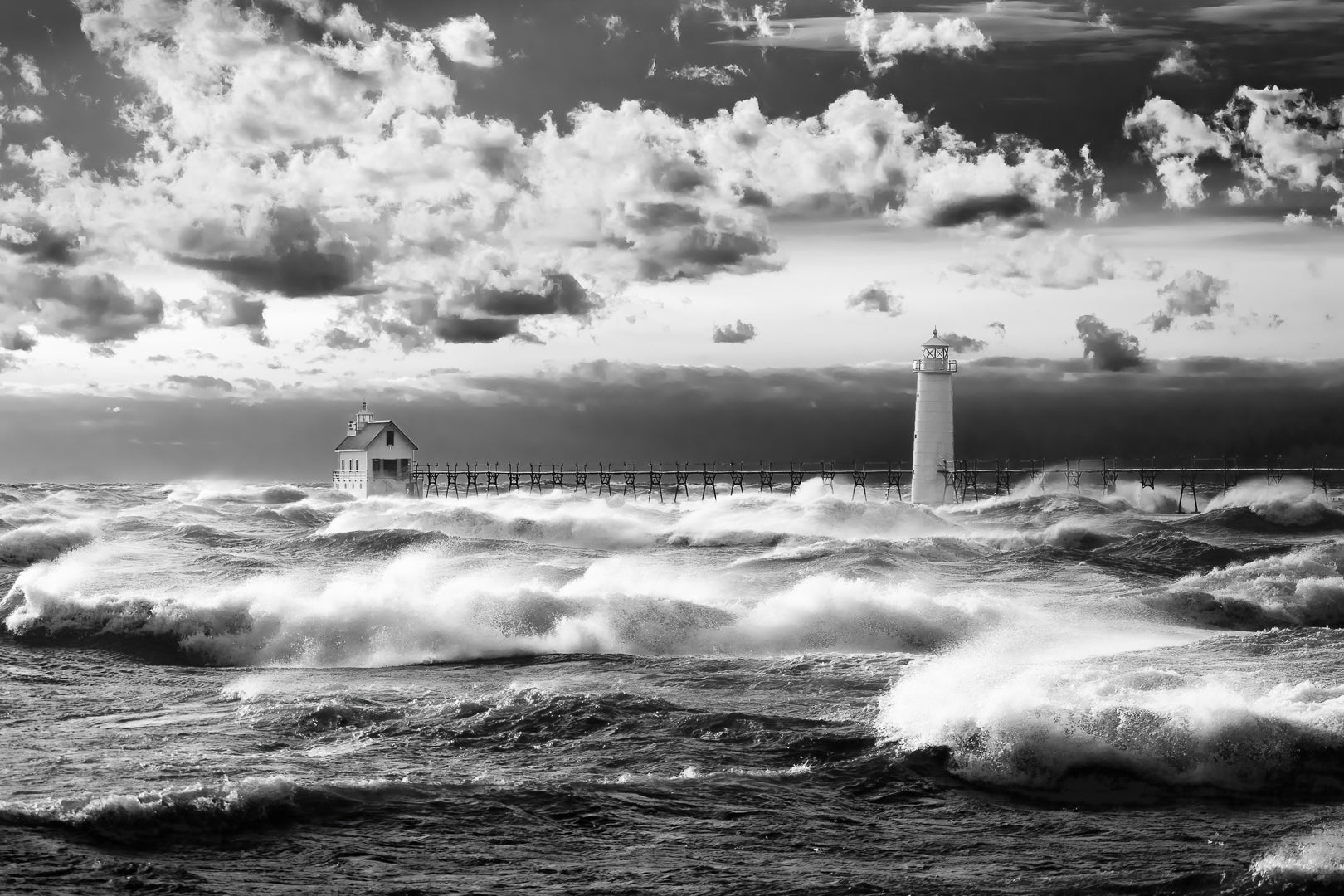 Lake Michigan Frenzy in B&W Michigan fine art print by Dennis Caskey