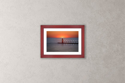 Lights of South Haven Michigan fine art print in a small cherry frame by Dennis Caskey