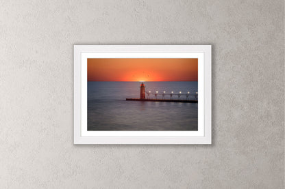 Lights of South Haven Michigan fine art print in a medium white frame by Dennis Caskey