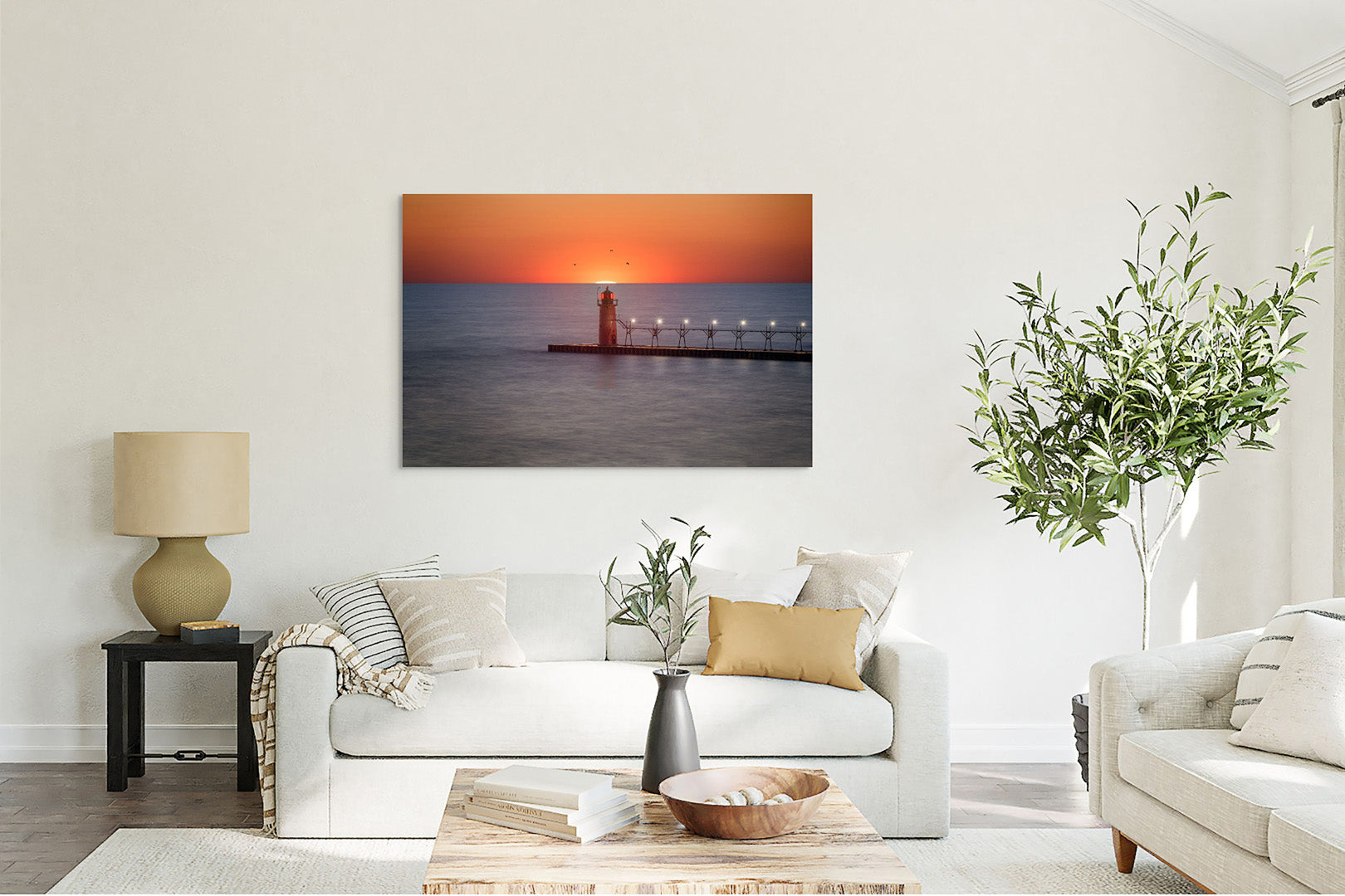 Lights of South Haven Michigan fine art print by Dennis Caskey in a living room setting