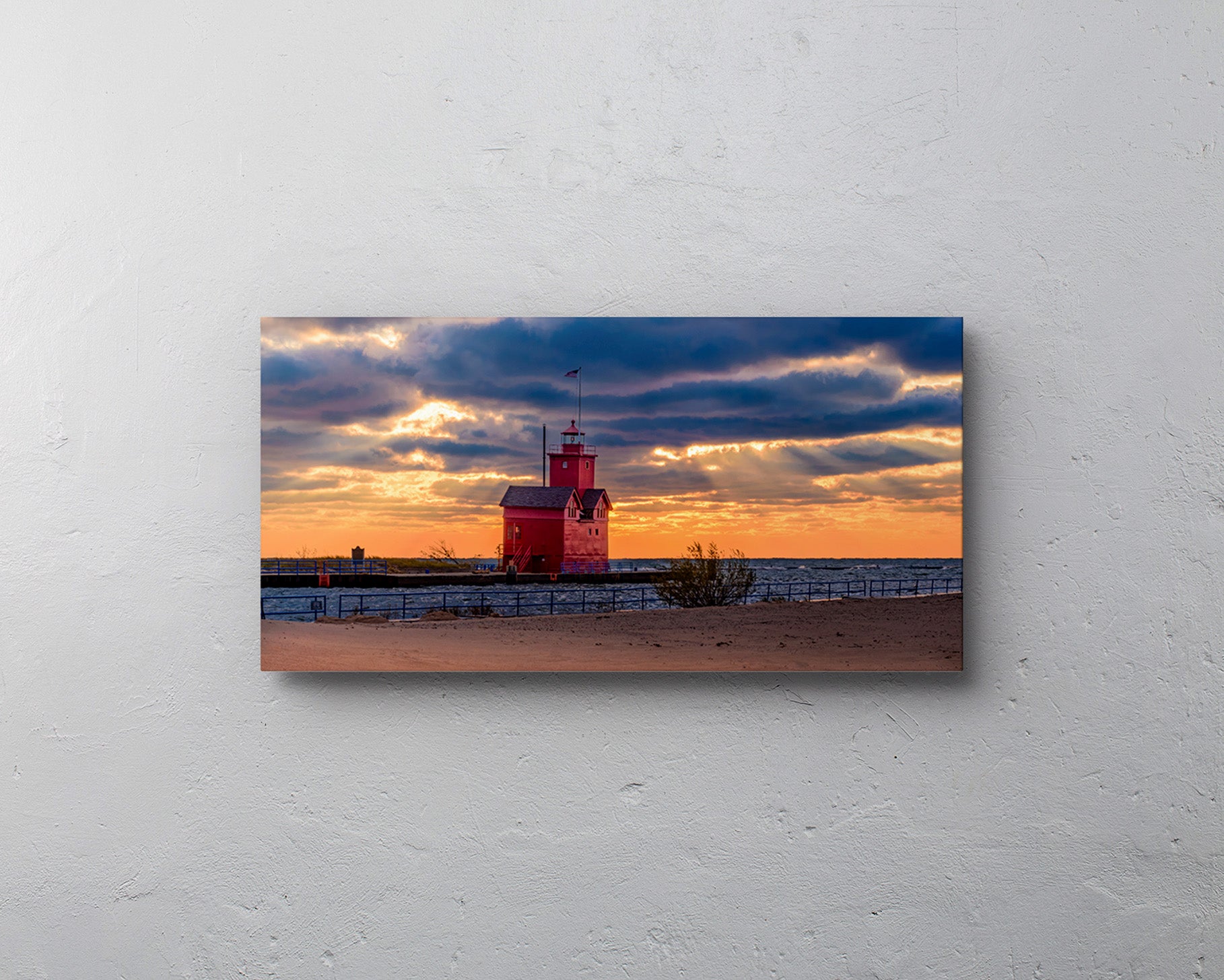 Moody Afterglow in Holland Michigan fine art print on metal by Dennis Caskey hanging on a wall