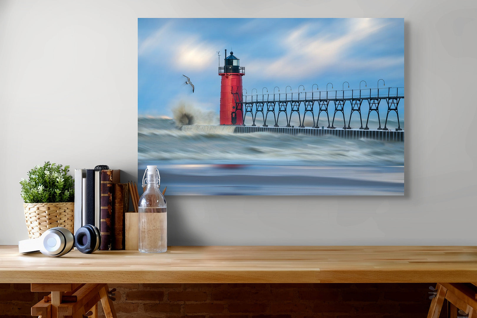 Resilience Michigan fine art print by Dennis Caskey displayed over a mantle