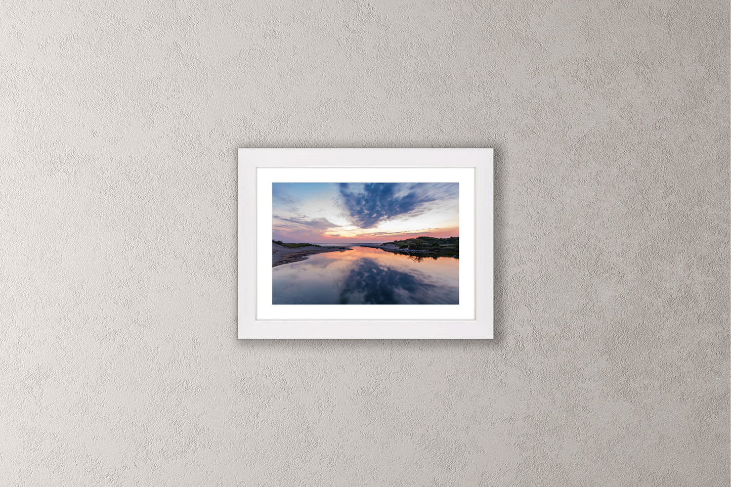 River's End Michigan fine art print in a small white frame by Dennis Caskey