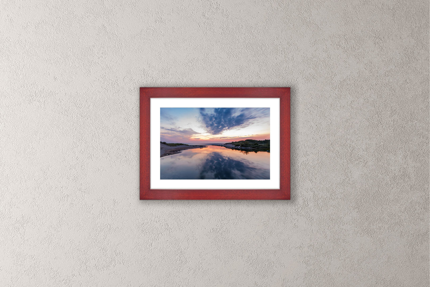 River's End Michigan fine art print in a small cherry frame by Dennis Caskey