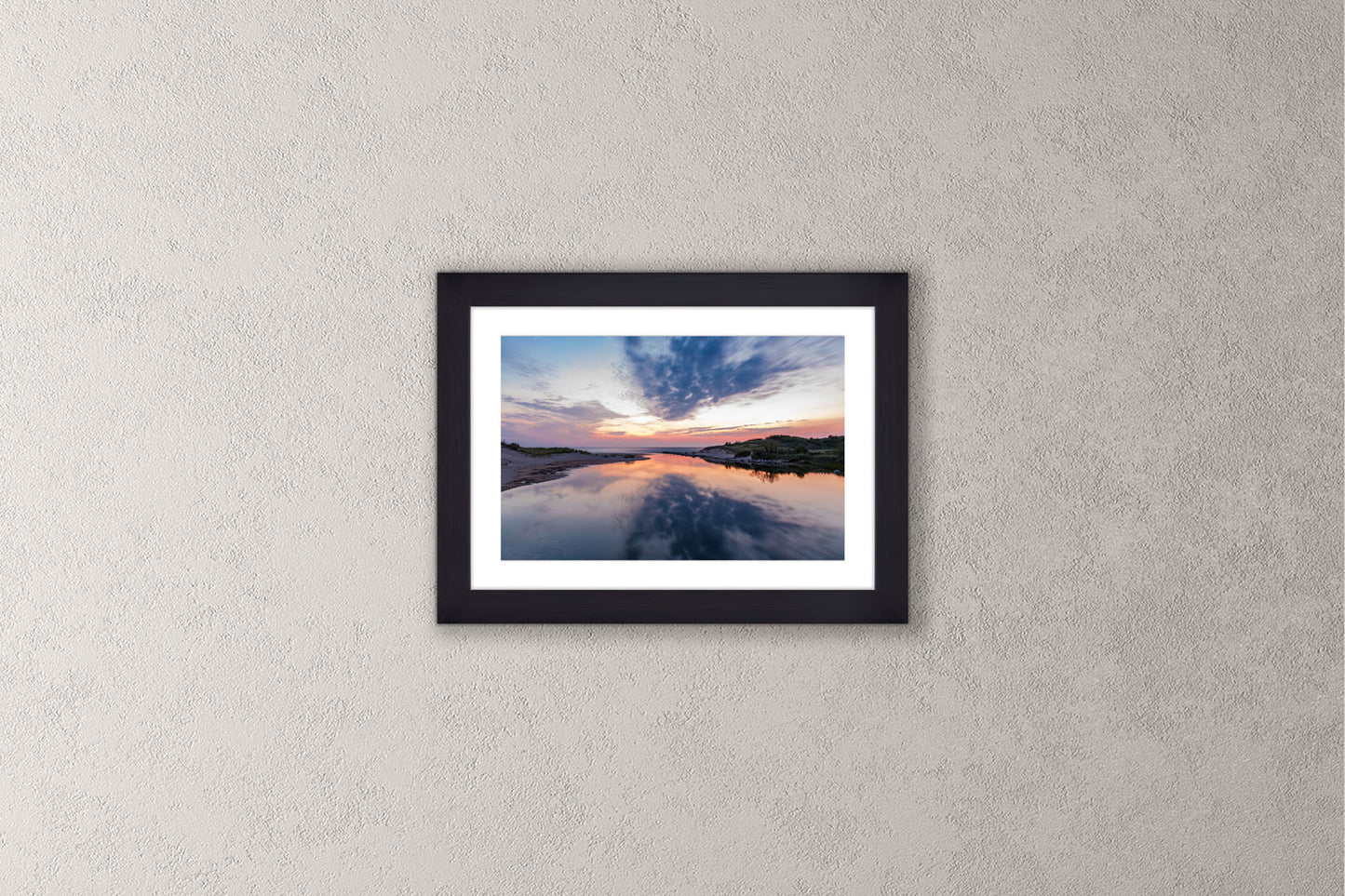 River's End Michigan fine art print in a small black frame by Dennis Caskey