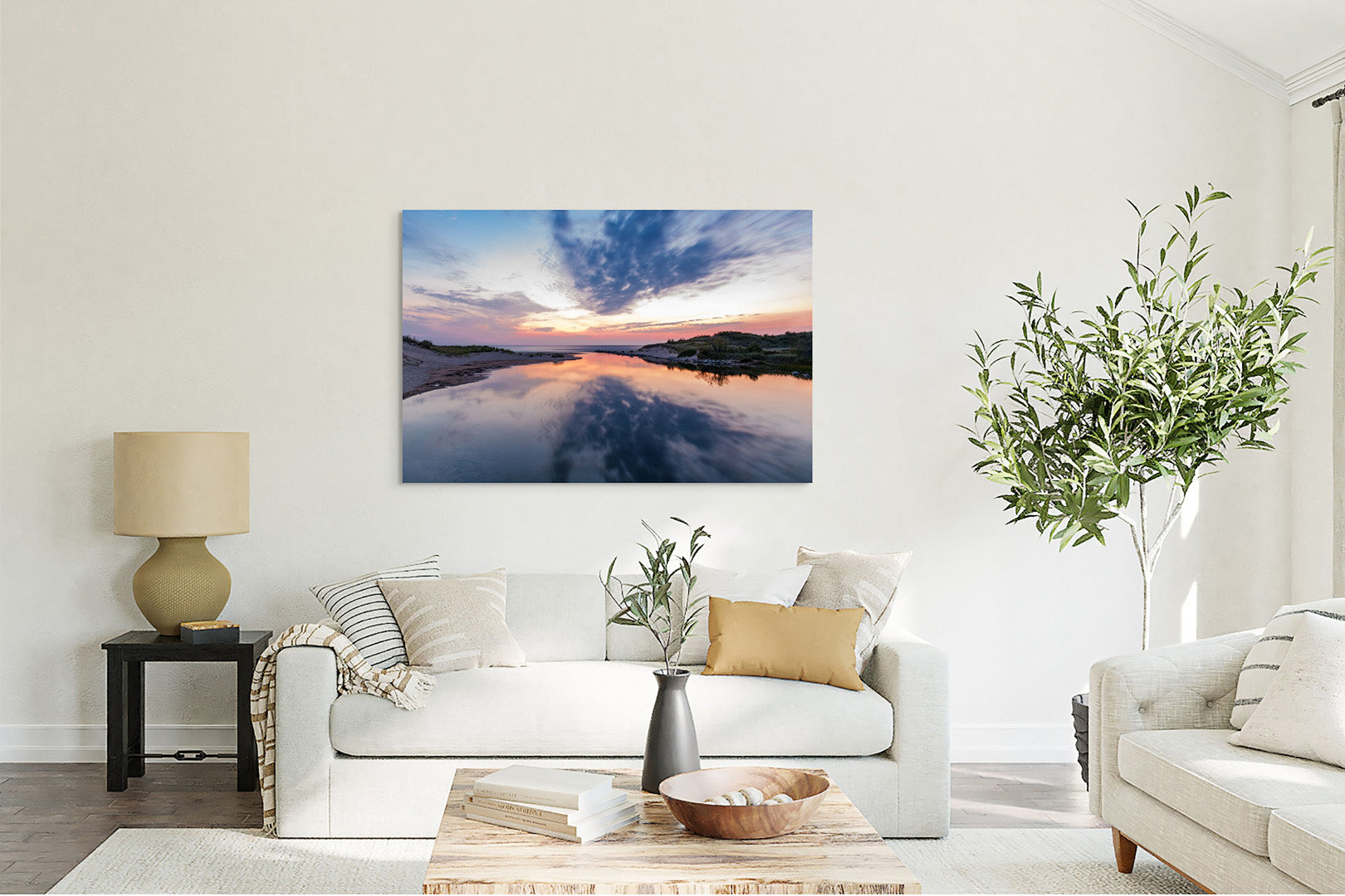 River's End Michigan fine art print by Dennis Caskey in a living room setting