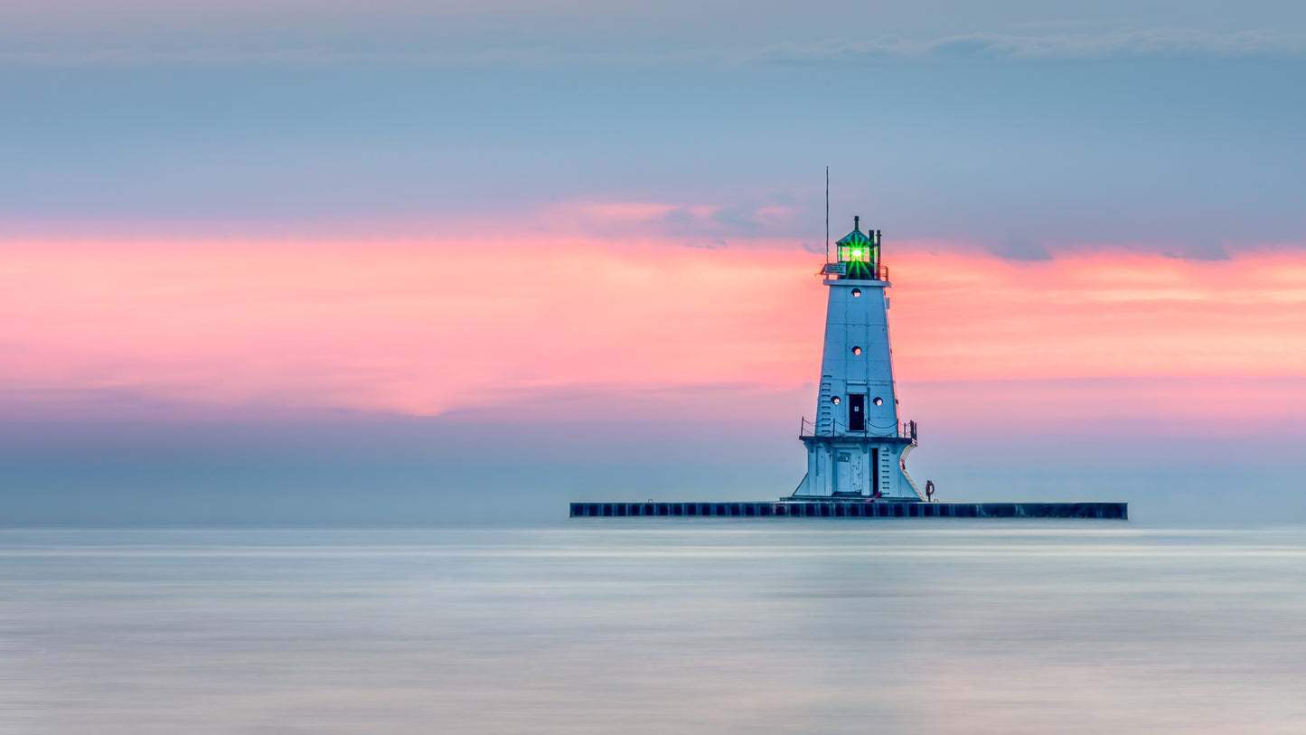 Twilight's Solitary Beacon Michigan fine art print by Dennis Caskey